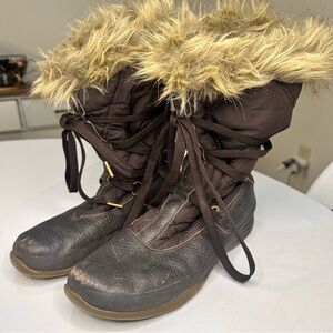 Lands' End Dark Brown Faux Fur Winter Boots